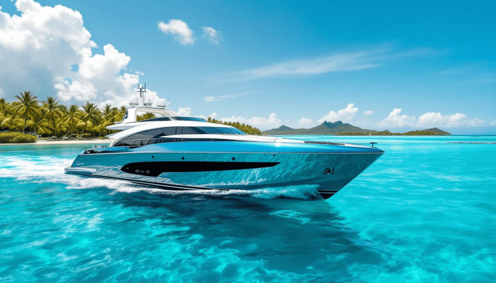Top Luxurious Destinations for a Luxury Lifestyle Vacation 7 A luxurious yacht sailing in clear blue waters, ideal for luxury adventure vacations.
